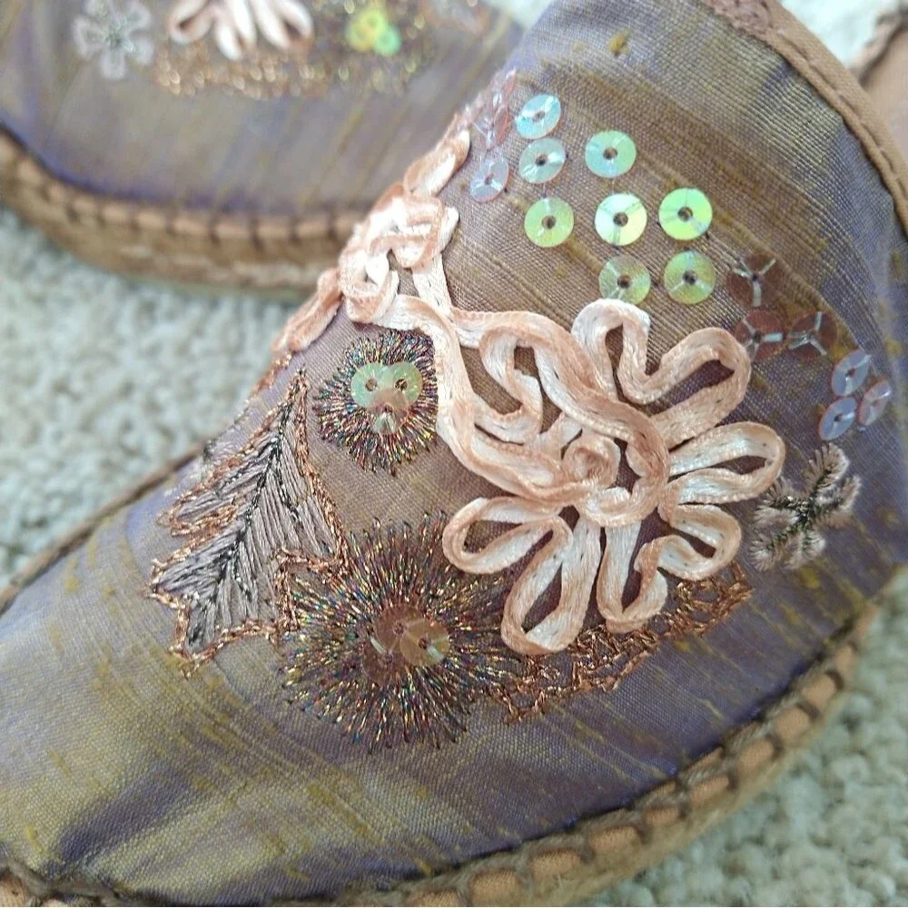 Eric Michael Espadrille Wrap Sandal Boho Ribbon Sequin Size EU 40 9 1/2